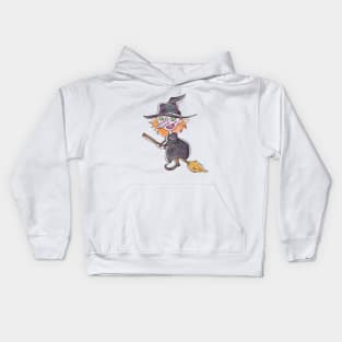 Halloween Witch On a Broomstick Kids Hoodie